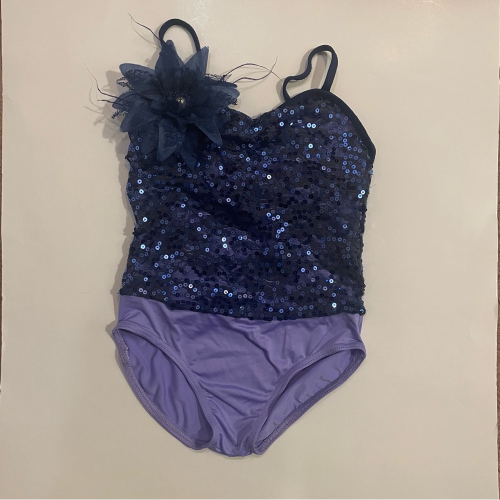 Weismann La Nuit leotard with side bustle shorts #10029 Size MC, purple